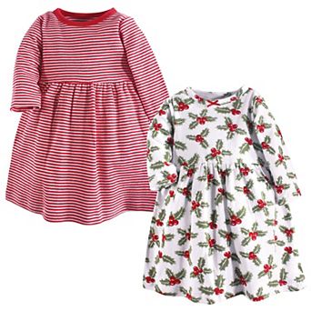 Hudson Baby Infant and Toddler Girl Long-Sleeve Cotton Dresses 2 pk Holly, 0-3 Months