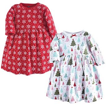 Hudson Baby Infant and Toddler Girl Long-Sleeve Cotton Dresses 2 pk Sparkle Trees