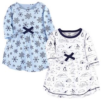 Touched by Nature Baby and Toddler Girl Organic Cotton Long-Sleeve Dresses 2 pk Arctic, 6-9 Months