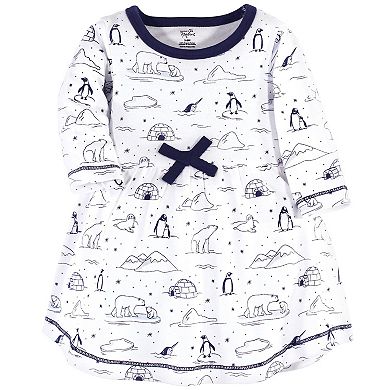 Touched by Nature Baby and Toddler Girl Organic Cotton Long-Sleeve Dresses 2pk, Arctic, 6-9 Months