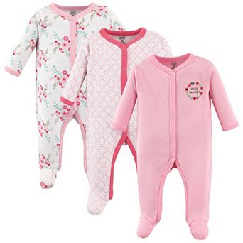 Luvable Friends Baby Girl Cotton Snap Sleep and Play 3 pk Pink Floral