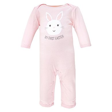 Hudson Baby Infant Girl Cotton Coveralls, Happy Easter