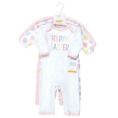 Hudson Baby Infant Girl Cotton Coveralls, Happy Easter