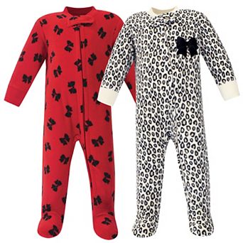 Little Treasure Baby Girl Fleece Zipper Sleep and Play 2 pk Leopard Bow