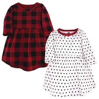 Hudson Baby Infant and Toddler Girl Long-Sleeve Cotton Dresses 2 pk Classic Holiday, 3-6 Months