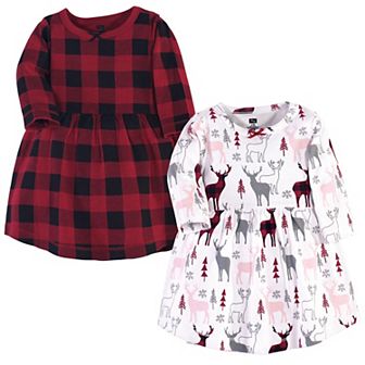 Hudson Baby Infant and Toddler Girl Long-Sleeve Cotton Dresses 2 pk Deer