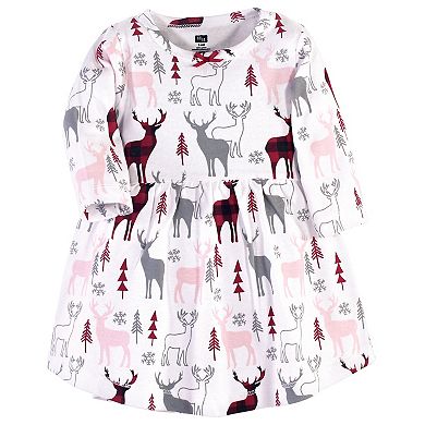 Hudson Baby Infant and Toddler Girl Long-Sleeve Cotton Dresses 2pk, Deer