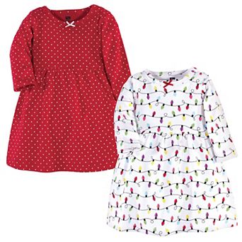 Hudson Baby Infant and Toddler Girl Long-Sleeve Cotton Dresses 2 pk Christmas Lights, 0-3 Months