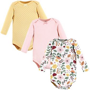 Hudson Baby Infant Girl Cotton Long-Sleeve Bodysuits, Fall Botanical 3-Pack, 0-3 Months