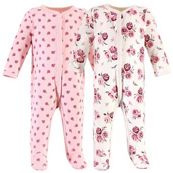 Hudson Baby Infant Girl Cotton Snap Sleep and Play 2 pk Rose