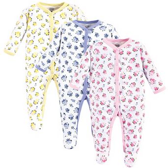 Luvable Friends Baby Girl Cotton Snap Sleep and Play 3 pk Floral