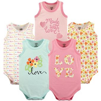 Luvable Friends Baby Girl Cotton Sleeveless Bodysuits 5 pk Love