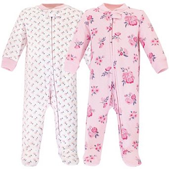 Hudson Baby Infant Girl Premium Quilted Zipper Sleep and Play 2 pk Pink Navy Floral