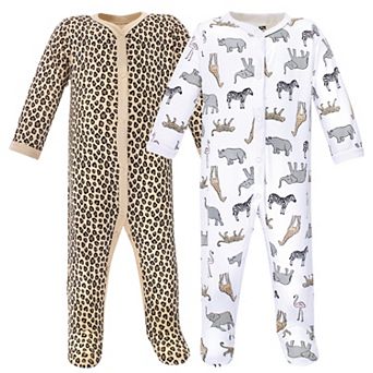 Hudson Baby Infant Girl Cotton Snap Sleep and Play 2 pk Modern Pink Safari