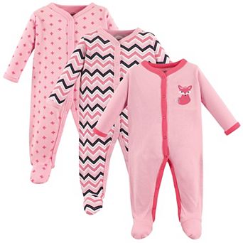 Luvable Friends Baby Girl Cotton Snap Sleep and Play 3 pk Foxy