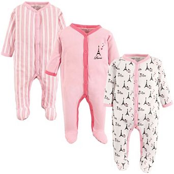 Luvable Friends Baby Girl Cotton Snap Sleep and Play 3 pk Paris, 6-9 Months