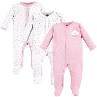 Hudson Baby Infant Girl Cotton Snap Sleep and Play 3 pk Pink Clouds