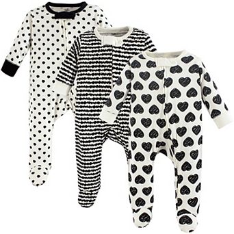 Touched by Nature Baby Girl Organic Cotton Zipper Sleep and Play 3 pk Heart