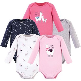 Hudson Baby Infant Girl Cotton Long-Sleeve Bodysuits 5 pk Little Llama, 0-3 Months