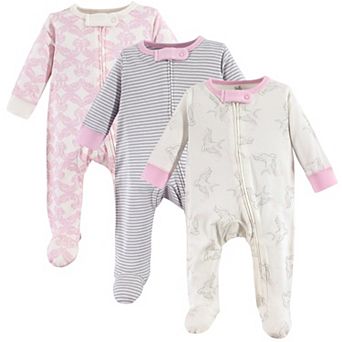 Touched by Nature Baby Girl Organic Cotton Zipper Sleep and Play 3 pk Bird