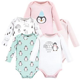 Hudson Baby Infant Girls Cotton Long-Sleeve Bodysuits, Girl Penguin
