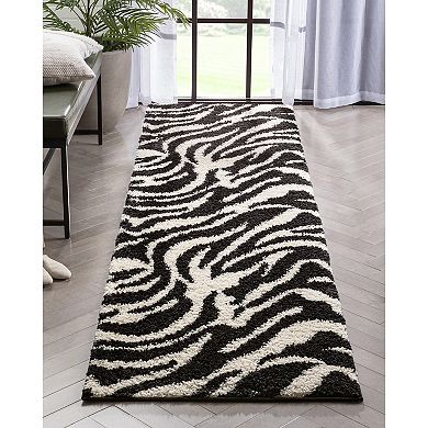 Well Woven Madison Shag Safari Zebra Animal Print Area Rug