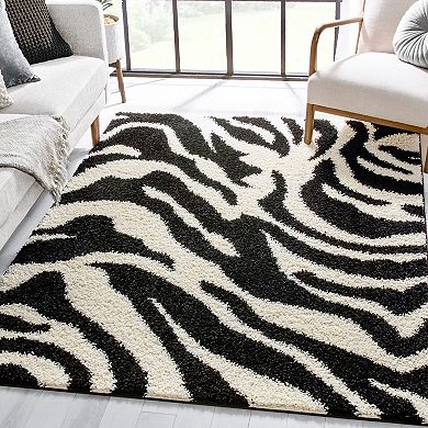 Well Woven Madison Shag Safari Zebra Animal Print Area Rug