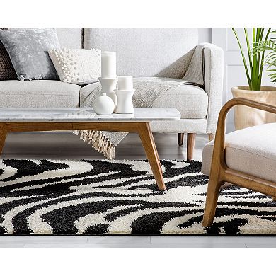 Well Woven Madison Shag Safari Zebra Animal Print Area Rug