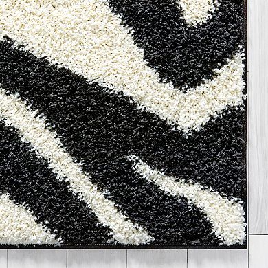 Well Woven Madison Shag Safari Zebra Animal Print Area Rug