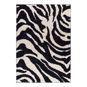 Well Woven Madison Shag Safari Zebra Animal Print Area Rug