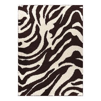 Well Woven Madison Shag Safari Zebra Animal Print Area Rug