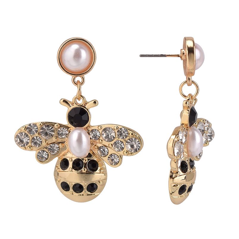 Celebrate Together Gold Tone Crystal & Simulated Pearl Bumblebee Drop Earrings