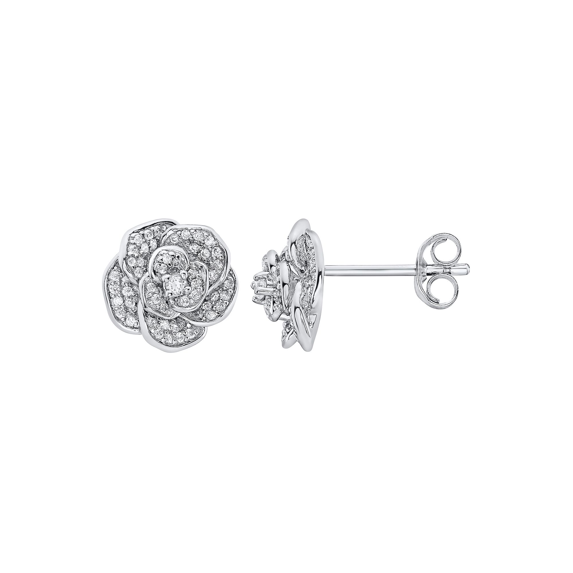 Irena Park Sterling Silver 1/3 Carat T.W. Diamond Rose Stud Earrings, Women