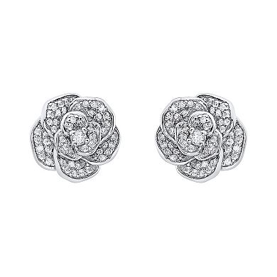 Irena Park Sterling Silver 1/3 Carat T.W. Diamond Rose Stud Earrings