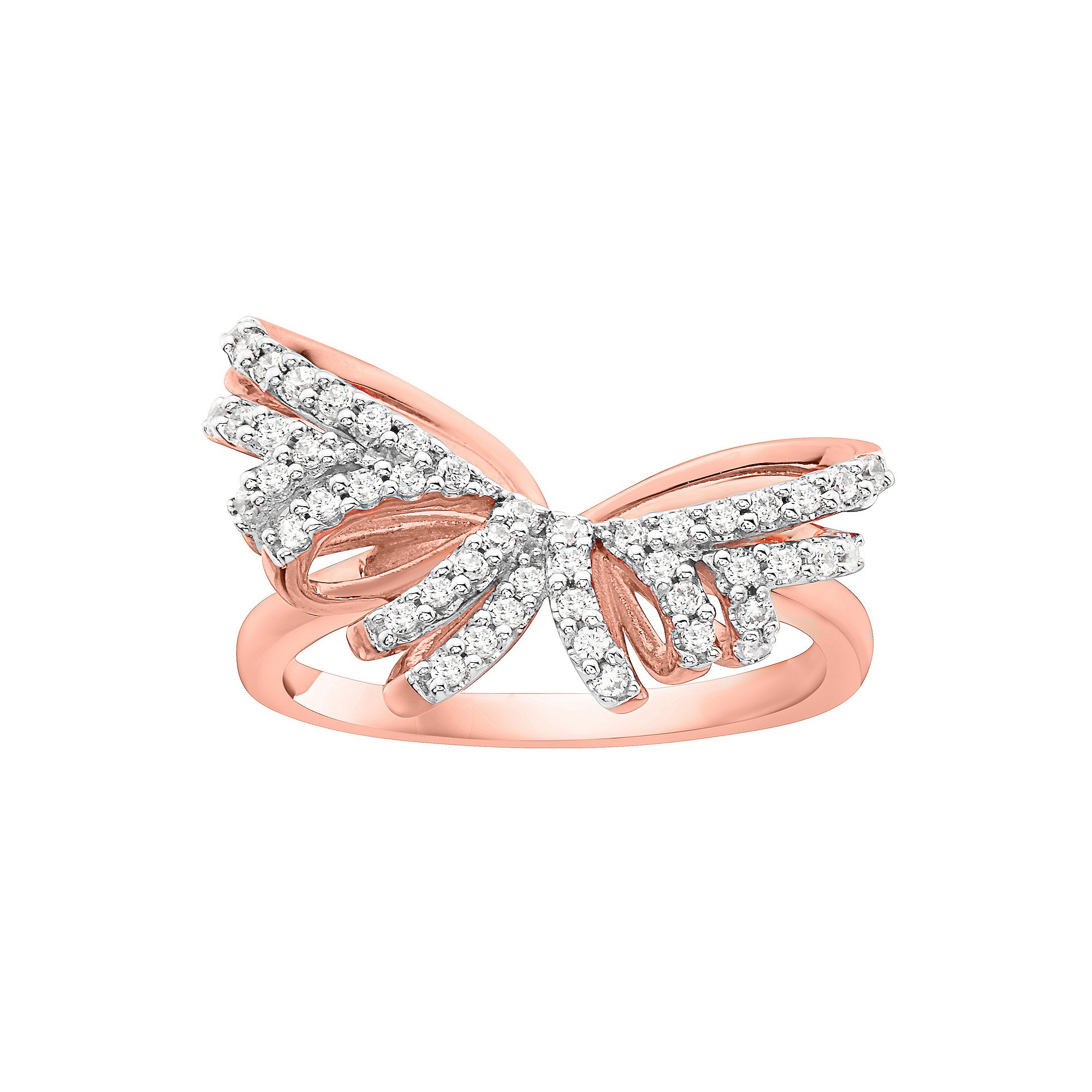 Irena Park Rose Gold Tone Sterling Silver 3/8 Carat T.W. Diamond Bow Ring, 