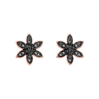 Irena Park Rose Gold Tone Sterling Silver 1/5 Carat T.W. Black Diamond Flower Stud Earrings