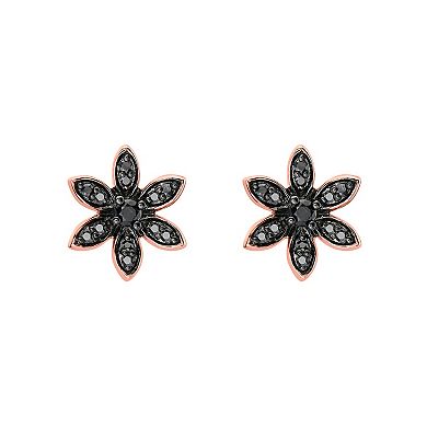 Irena Park Rose Gold Tone Sterling Silver 1/5 Carat T.W. Black Diamond Flower Stud Earrings