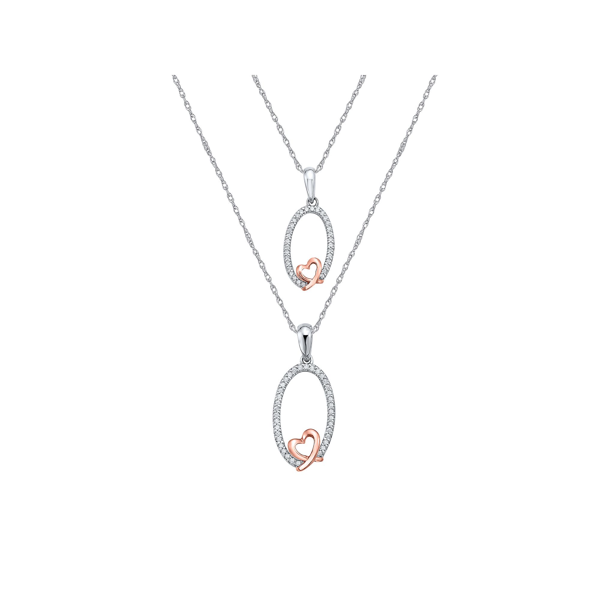 Irena Park 1/4 Carat T.W. Diamond Oval & Heart Pendant Necklace Duo Set, W
