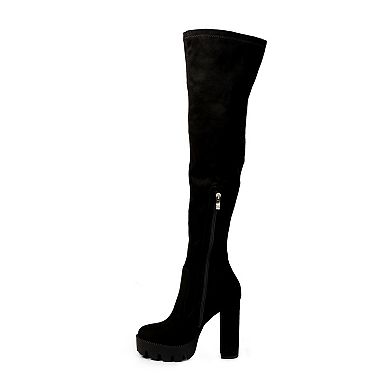 London Rag Maple Women's Knee High Block Heel Boots