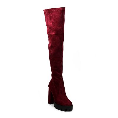 LONDON top RAG: Maple High Block Heeled Faux Suede Long Boots