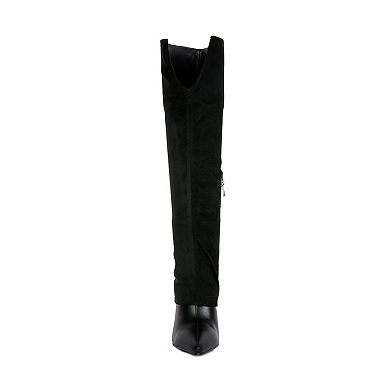 London Rag Fifido Women's High Heel Fold-Over Knee Boots