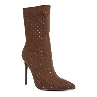 London Rag Cheugy Women's Rhinestone High Heel Ankle Boots