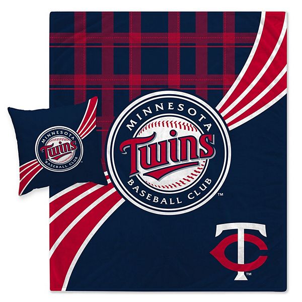 Minnesota Twins Plaid Wave Flannel Fleece Blanket & Pillow Combo Set