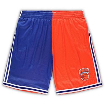 Men's Mitchell & Ness Blue/Orange New York Knicks Big & Tall Hardwood Classics Split Swingman Shorts