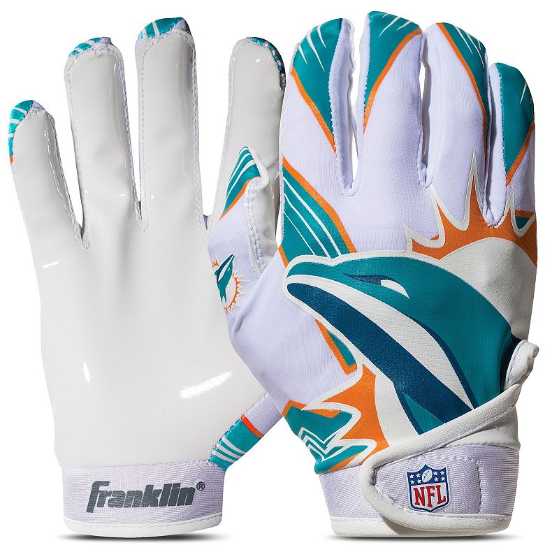 Franklin Sports NFL Dolphins Youth Football Receiver Gloves, White, M/L
