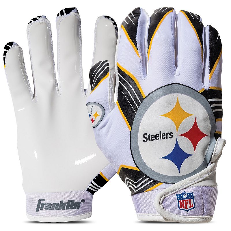 Franklin Sports NFL Steelers Youth Football Receiver Gloves, White, M/L