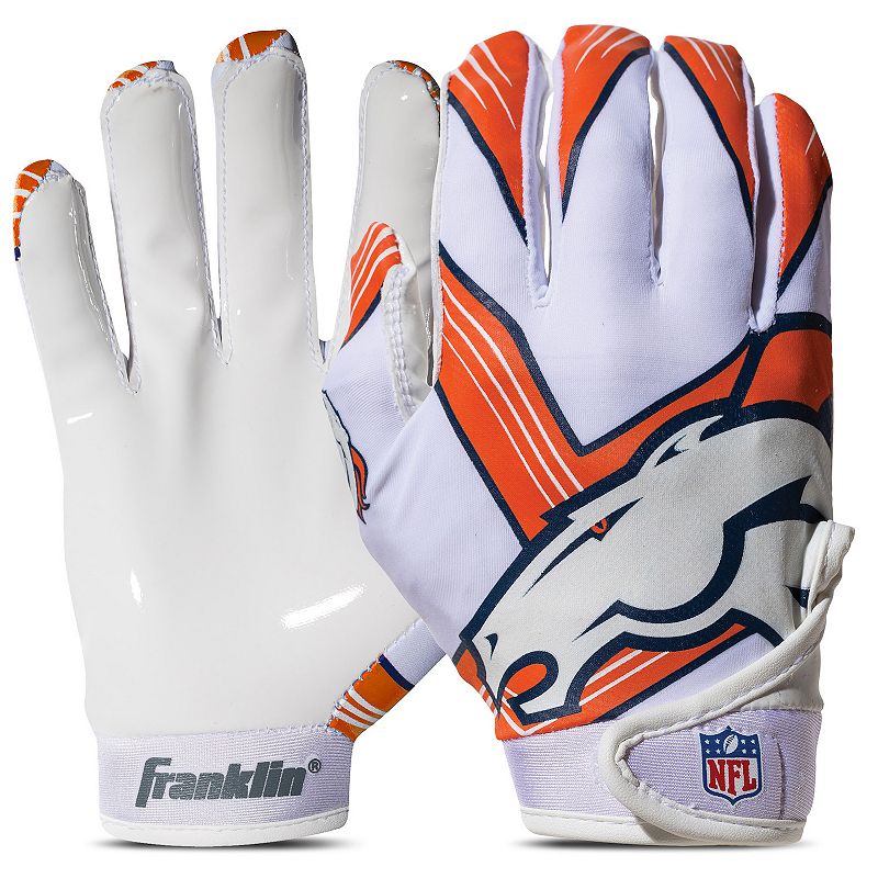 Franklin Sports NFL Broncos Youth Football Receiver Gloves, White, M/L