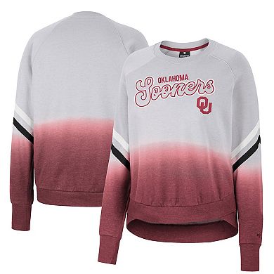 Women's Colosseum Gray Oklahoma Sooners Cue Cards Dip-Dye Raglan Pullover Sweatshirt