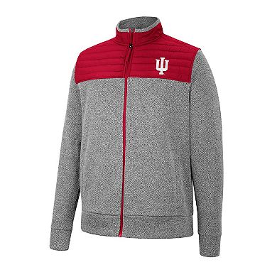 Men's Colosseum Gray/Crimson Indiana Hoosiers Putter Herringbone Full-Zip Jacket