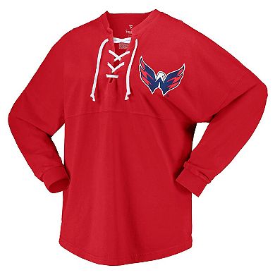 Women's Fanatics Branded Red Washington Capitals Spirit Lace-Up V-Neck Long Sleeve Jersey T-Shirt